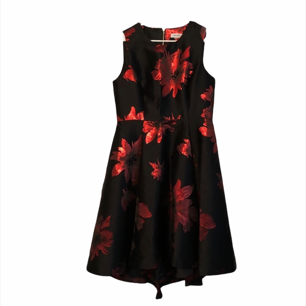 Calvin Klein Red Shimmer High-Low Sleeveless Dress